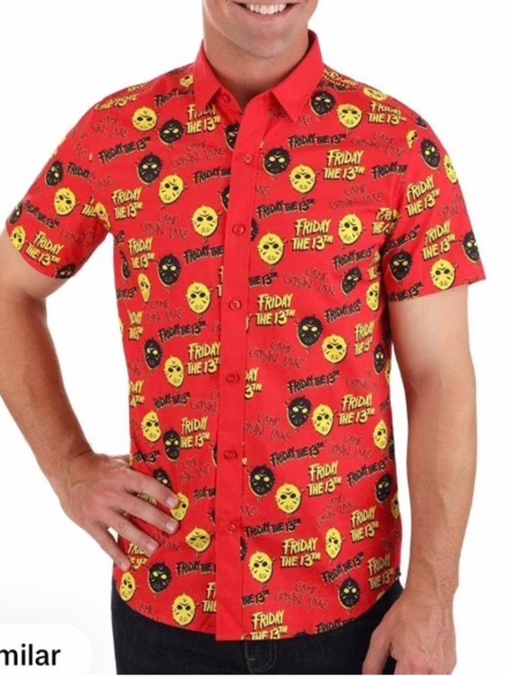 Friday The 13th | Red Jason Camp Crystal Lake Unisex Button Down Shirt Medium
